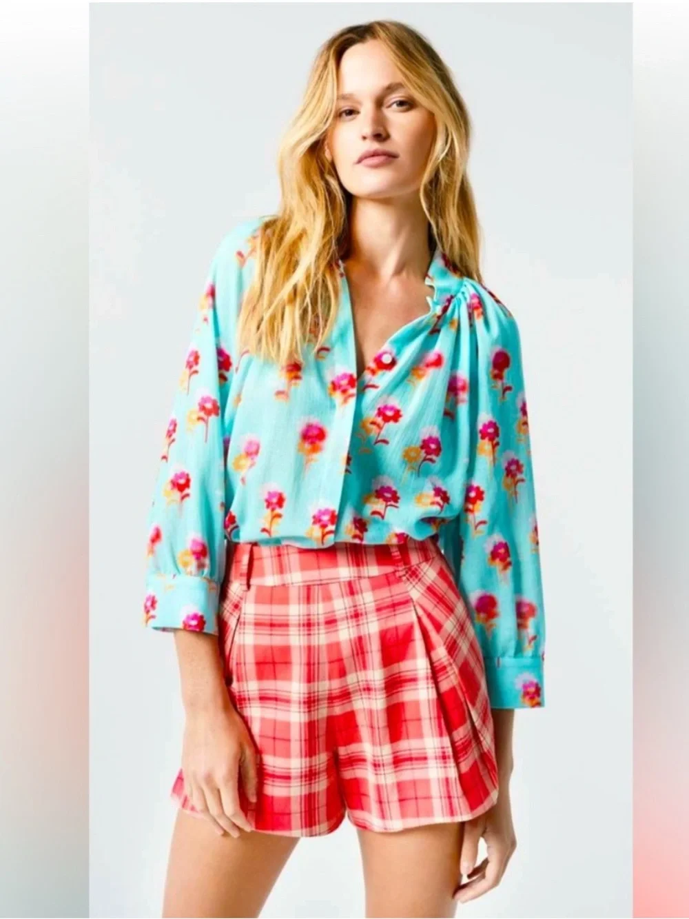 Smythe Pleated Walking Shorts Watermelon Plaid Size 4